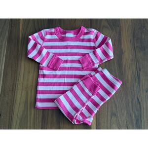 Hanna Andersson Pink Sand Stripe Organic Long John Pajama Set Size 2T